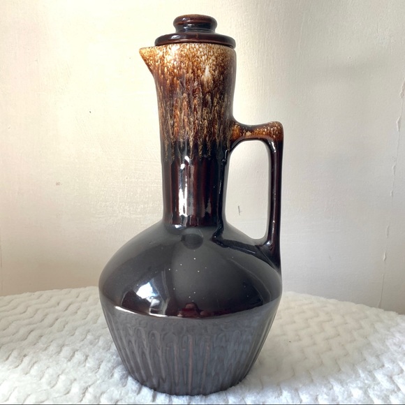 Vintage Western Stoneware Monmouth Pottery Brown Drip Glaze Pitcher with Stopper - Picture 2 of 7